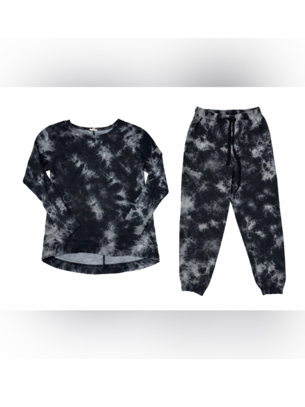 Jane and Delancey Tie Dye Lounge Set Womens Small Black Gray Jogger Sweatshirt